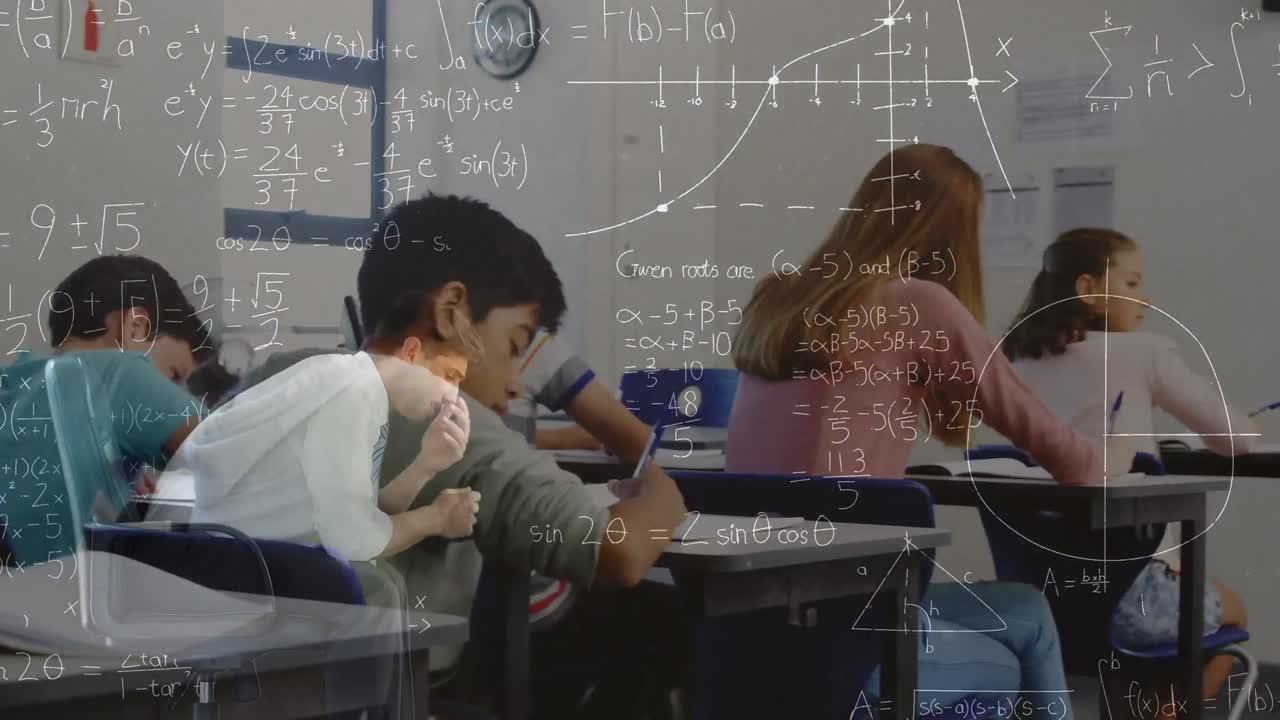 학교에서 다양한 학생들의 수업에 대한 수학 그래프의 애니메이션