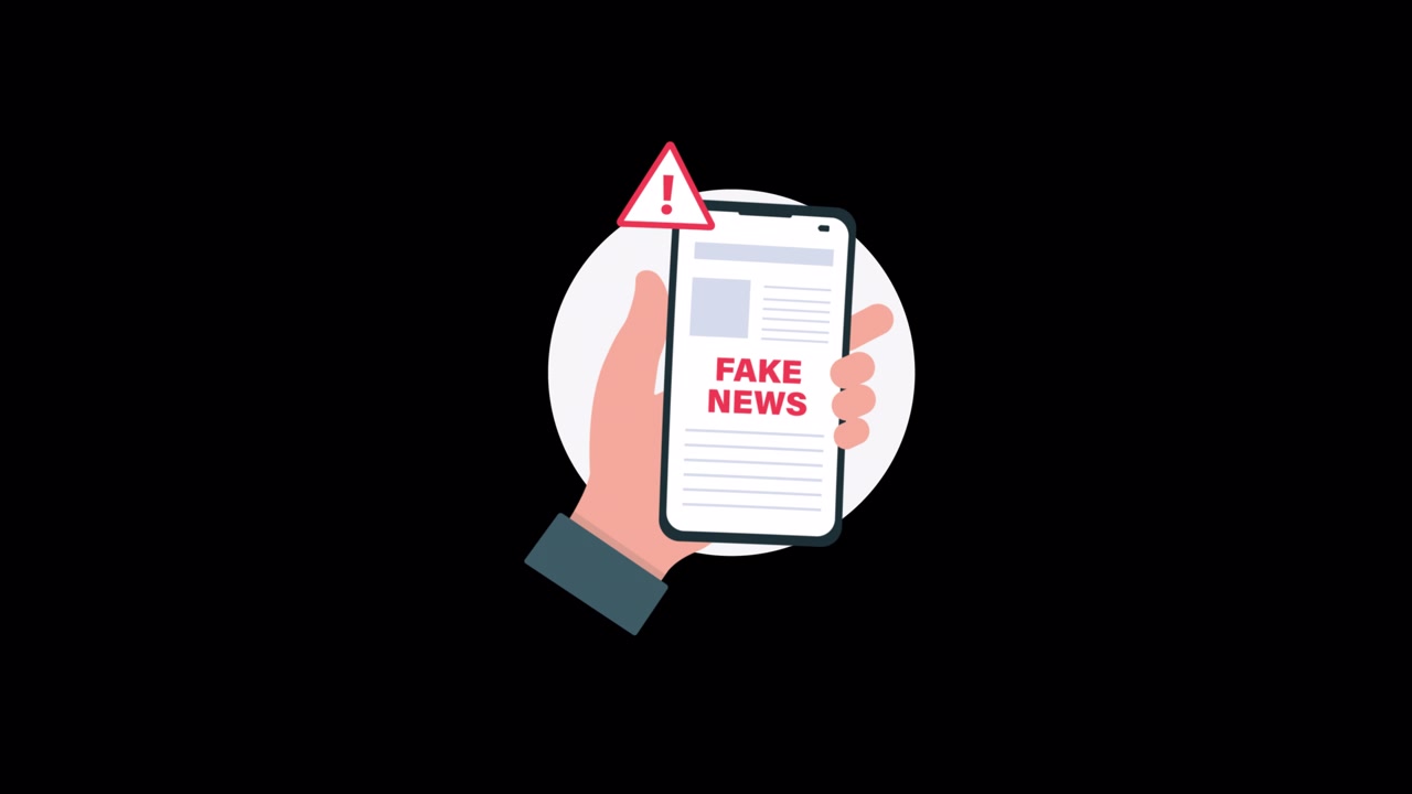 Animated Hand Holding Smartphone Displaying Fake News Warning