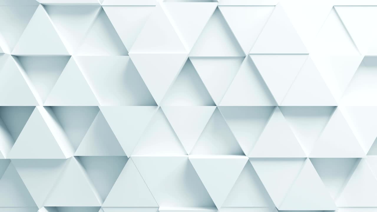 Beautiful White Triangles on Surface Moving in Seamless 3d Animation. Abstract Motion Design Background. Computer Generated Process. 4k Ultra HD 3840x2160.