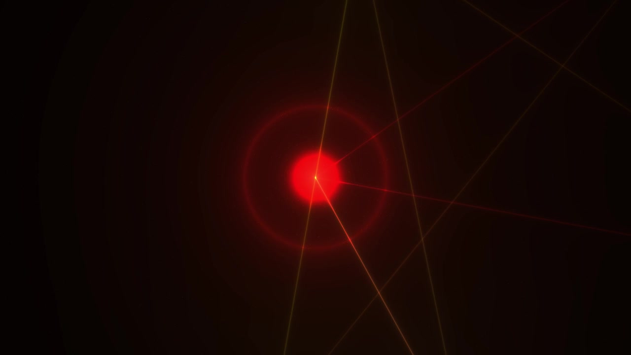 Raios de Luz Laser Vermelhos Abstratos Girando no Espaço Escuro