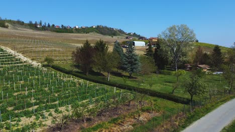 Tilt-up-Drone-Shot-of-beautiful-countryside-in-Busca,-Italy