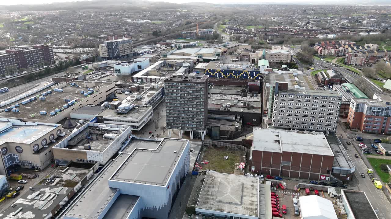 Basildon Town centre Essex UK Panning drone aerial
