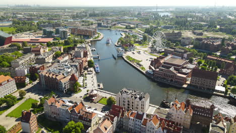 Vista-Panorámica-De-La-Noria-Ambersky-En-El-Terraplén-Del-Río-Motlawa-En-Gdansk,-Polonia