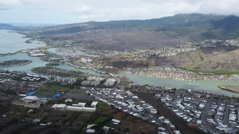 panning wide view of oahu island from peak of koko crater