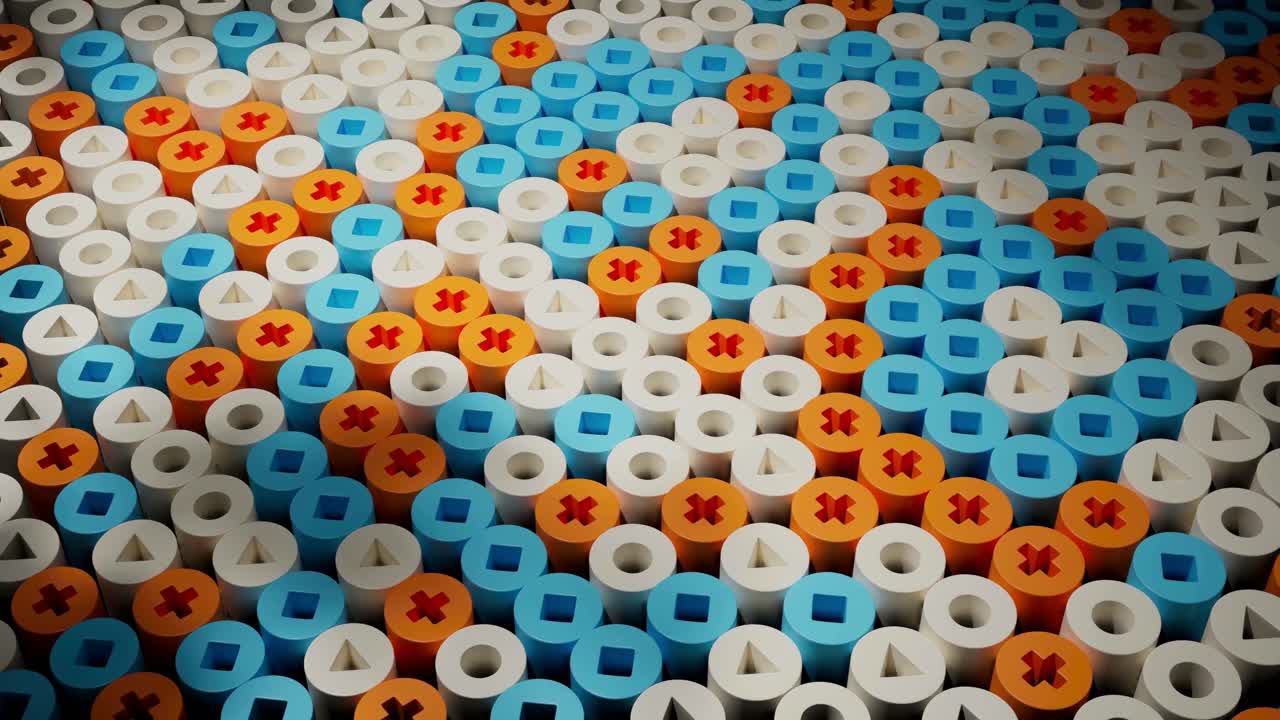 Dynamic Abstract Background with Moving Cylinders and Symbols