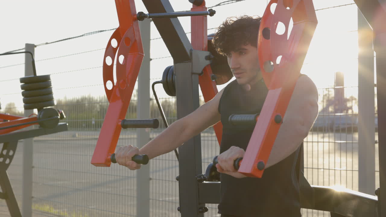 Man doing Chest Press Exercise Outdoor