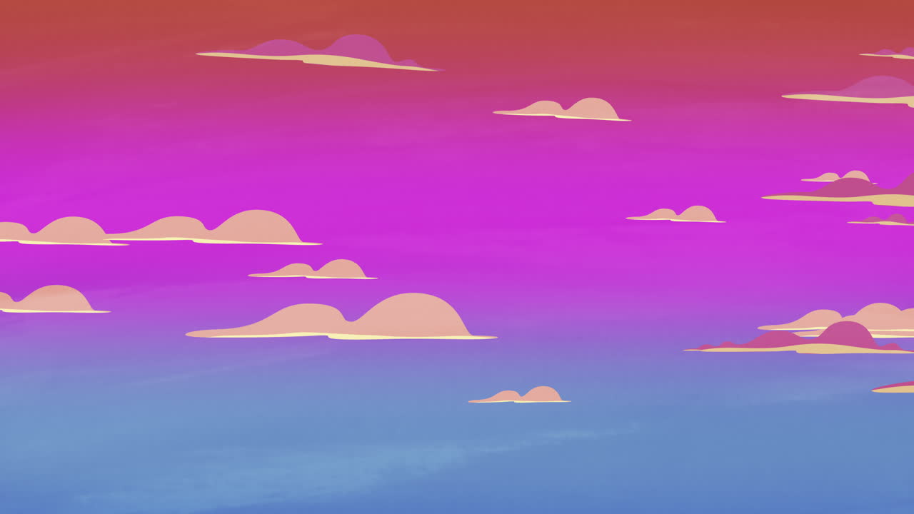 Cartoon animation background with motion clouds on red sky abstract backdrop