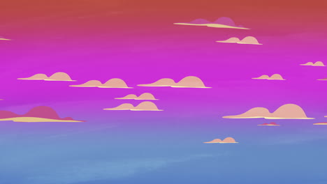 cartoon animation background with motion clouds on red sky abstract backdrop