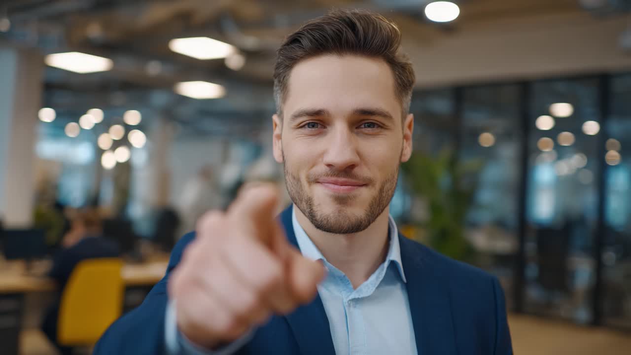 Confident Young Professional Directly Engages Camera with a Friendly Smile, Highlighting the Importance of Communication in Modern Workplace Environments