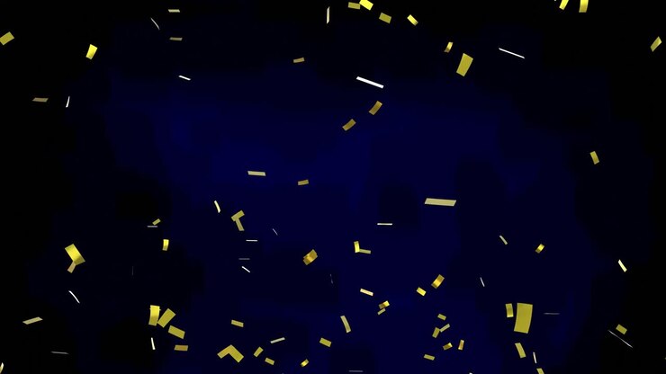 Animation of gold confetti floating over black background