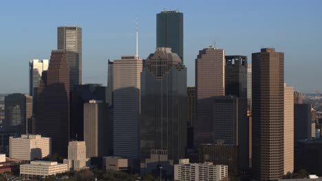 aerial of downtown houston skyscrapers