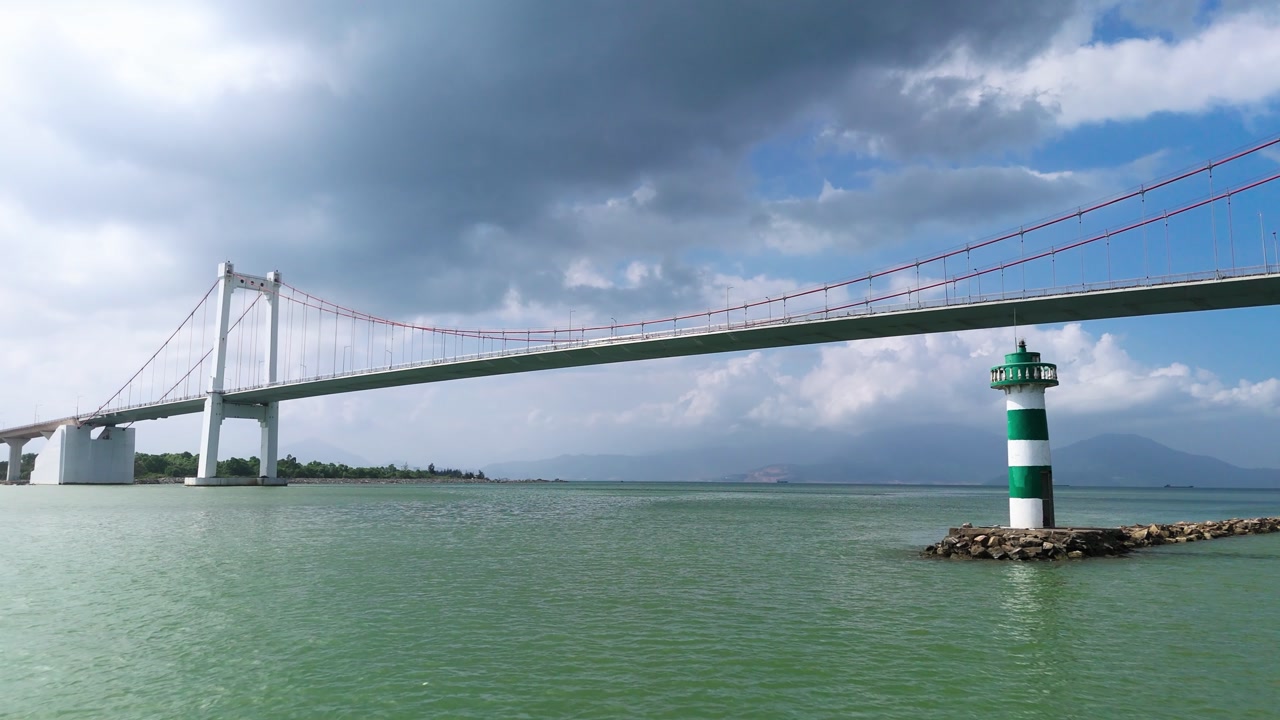 Fly towards and under Thuan Phuoc Bridge in Vietnam (1of2)