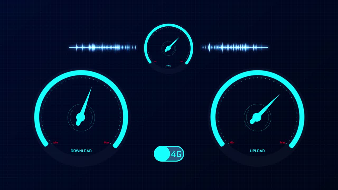 5g technology concept speed test mobile application running animation cellular networks fifth