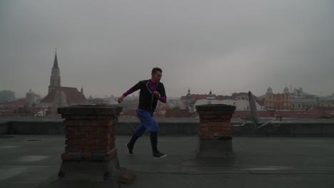 breakdancer on a rooftop