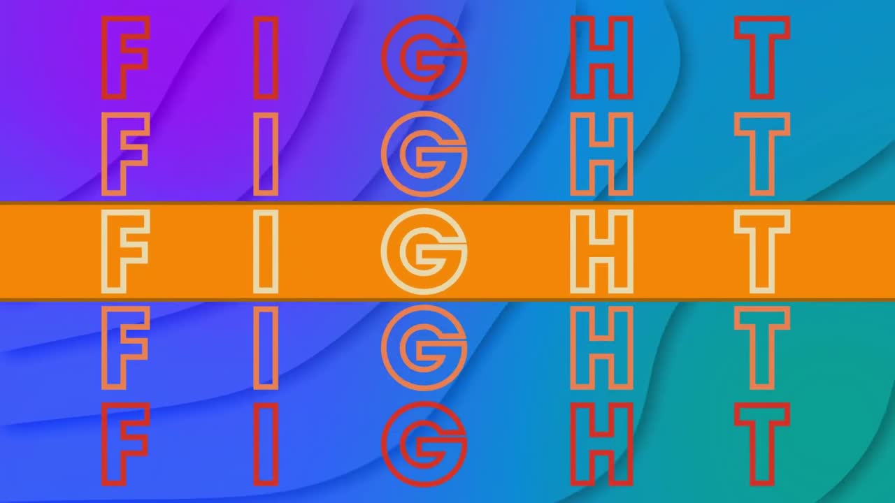 Animazione del testo 'fight' su forme