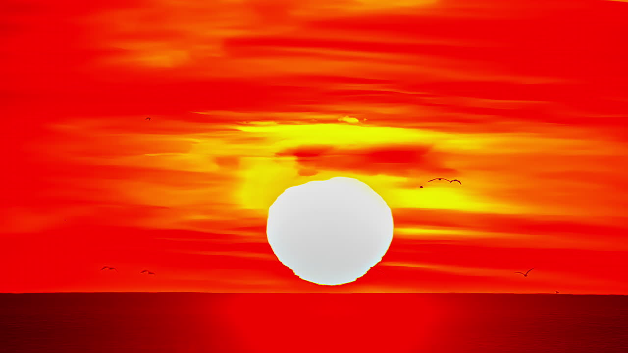 Time-lapse of sunrise over Pacific Ocean with intense red and orange sky colors, Los Angeles