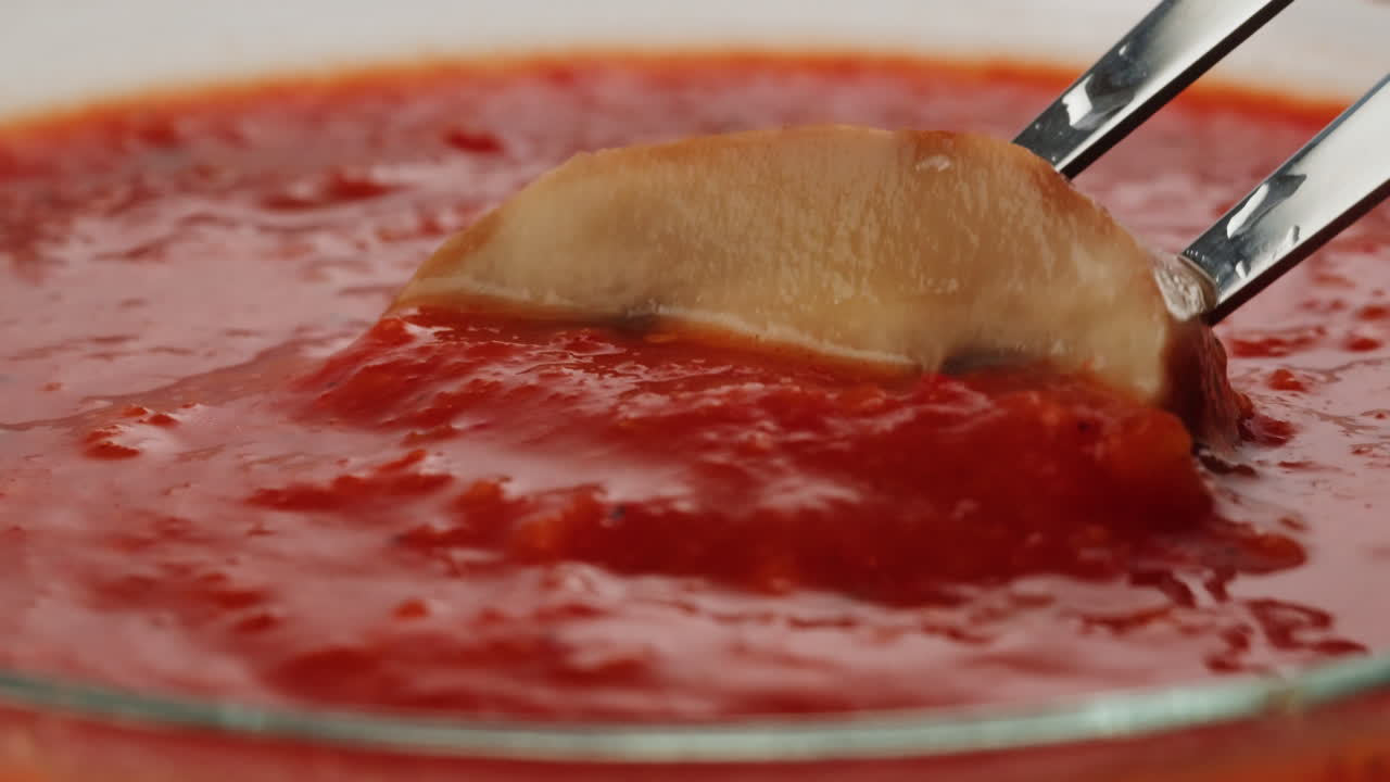 Mushroom Dipping in Red Sauce