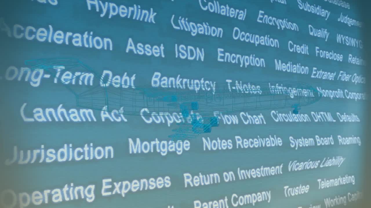 텍스트 위의 디지털 평면의 애니메이션