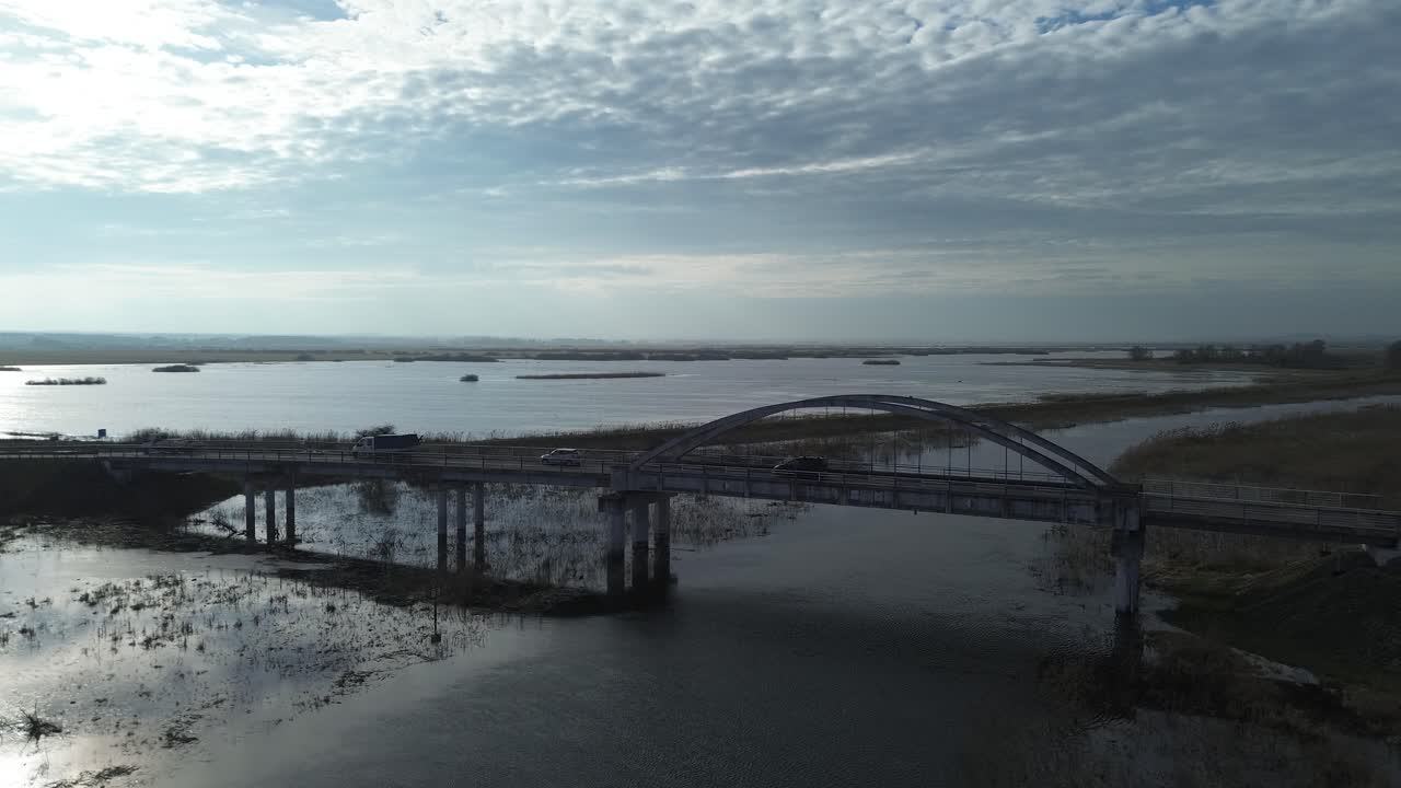 도로, 다리, 자동차, 강, 홍수, 초원, 빛의 날, 공중, 도리