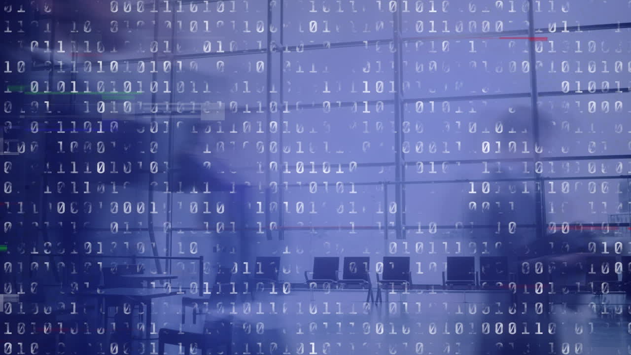 Animation of data processing over business people walking