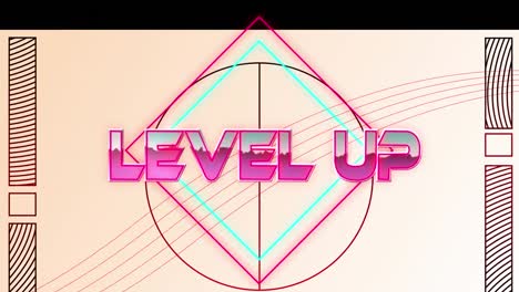 Animation-of-level-up-text-over-colorful-geometrical-shapes-on-white-background