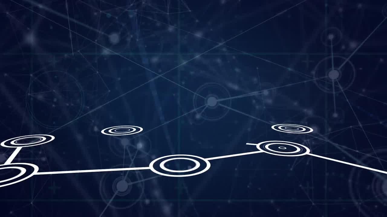 추상적인 모양 위에 선으로 연결된 원의 애니메이션, 연결된 점 위에