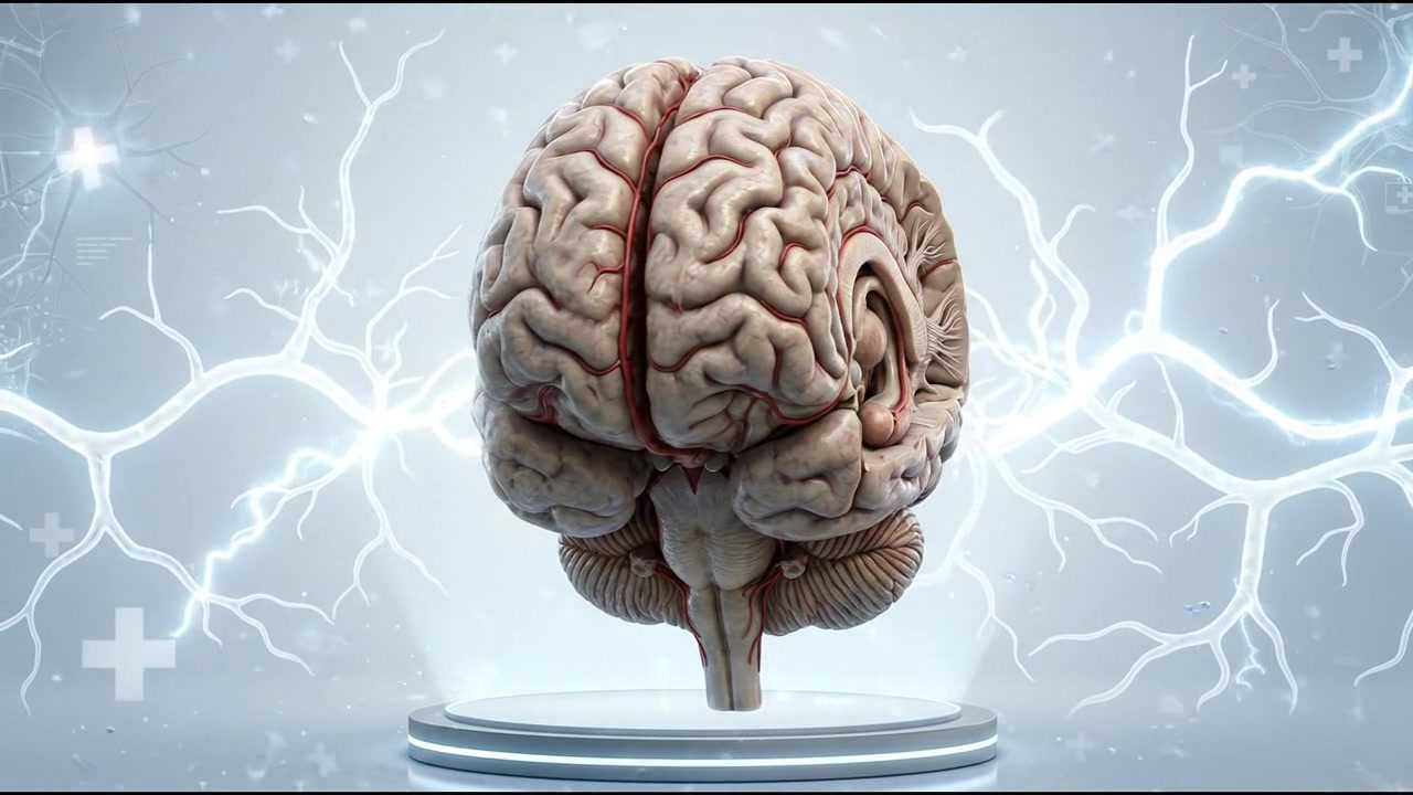 Realistic 3D human brain model side view anatomical illustration