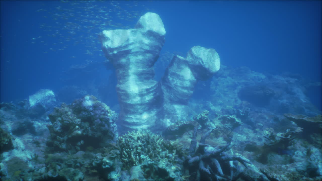 misteriosa formación rocosa submarina en un vibrante arrecife de coral