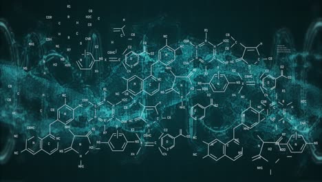 Animation-Chemischer-Strukturen-über-Blauer-Digitaler-Welle-Vor-Schwarzem-Hintergrund