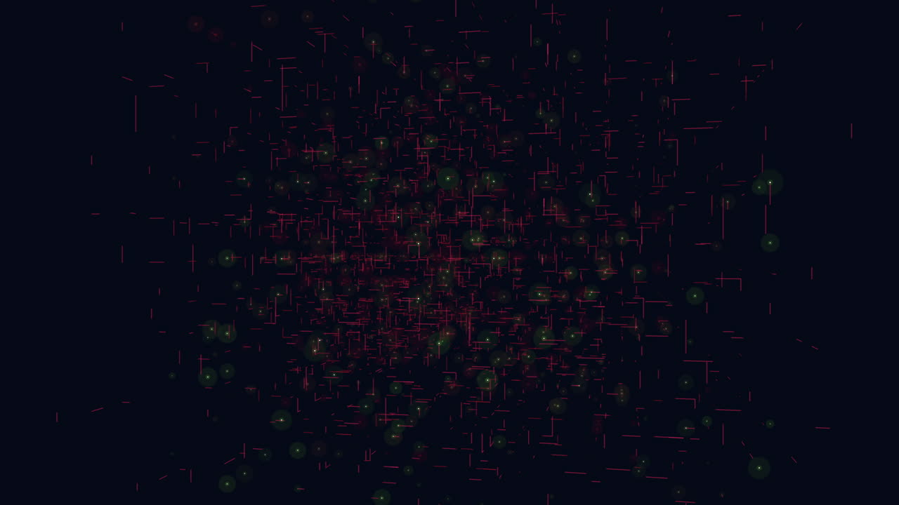 Futuristic cube with neon glitters and lines on black gradient