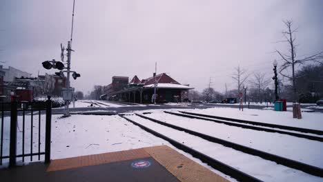 snow day near train station in historic manassas virginia