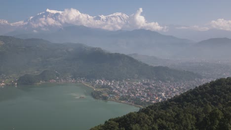 panoramic view of a himalayan city and lake