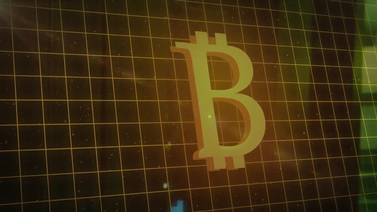 animación del símbolo de bitcoin, codificación binaria y procesamiento de datos