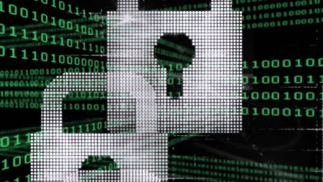 animación de la red de conexiones con candados iconos de seguridad a través de codificación binaria
