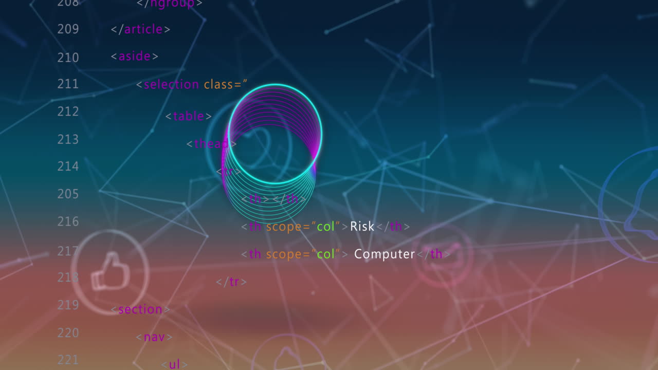 animación de la red de iconos digitales y la red de conexiones contra un fondo de gradiente