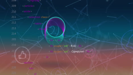 animación de la red de iconos digitales y la red de conexiones contra un fondo de gradiente