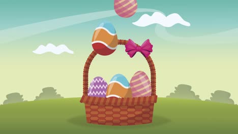 happy easter celebration with eggs in basket