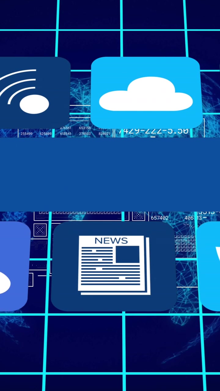 Animation of digital icons and data processing over globe