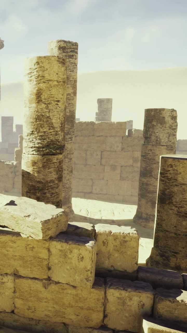 Explorando ruinas antiguas con columnas de piedra y muros desgastados en una zona desértica