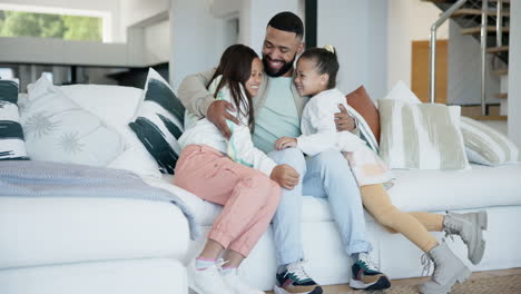 Father,-children-and-hug-love-on-sofa