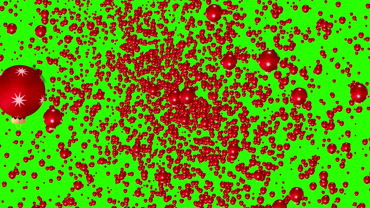 decoración bolas de navidad, animación volando en vórtice en pantalla verde fondo de tecla de croma con desvanecimiento, bucle sin costuras