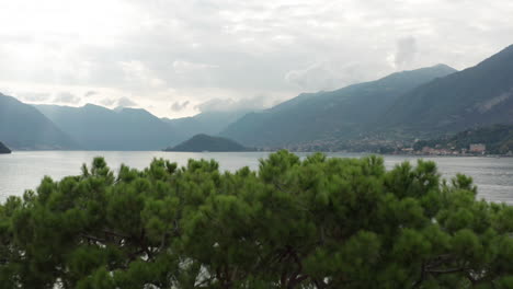 Antena-Sobre-árbol-Verde-Y-Revelador-Lago-De-Como-En-Italia