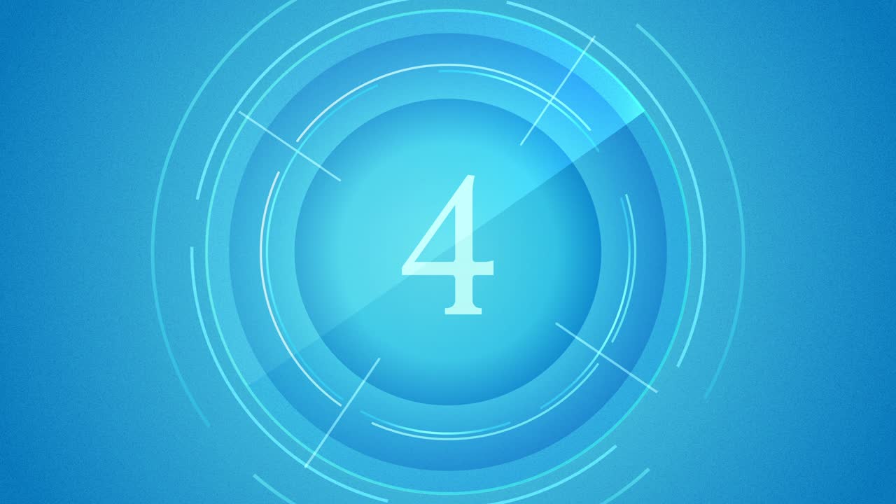 Blue countdown clock, animated count down from 10 seconds,