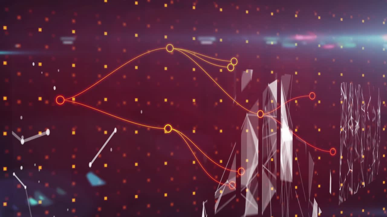 빨간 바탕에 있는 플렉서스 네트워크의 화면을 통한 연결 네트워크