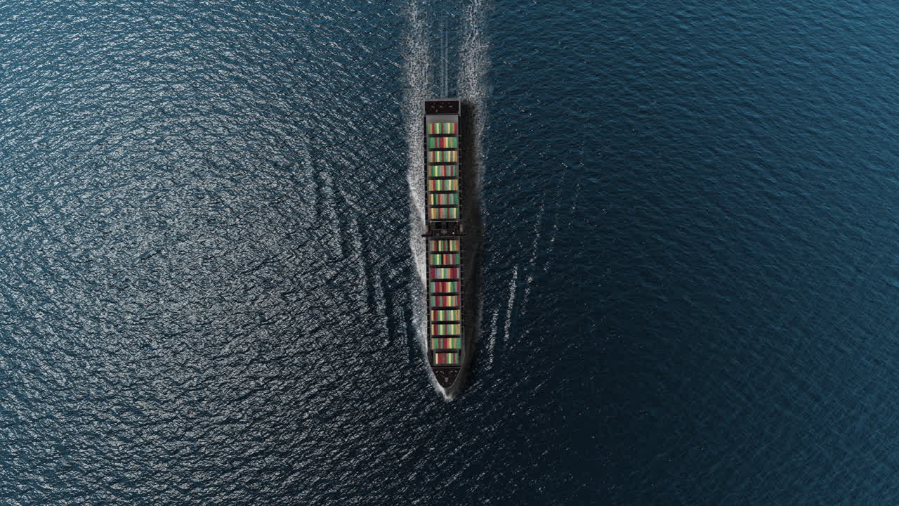 Aerial View of a Container Ship Sailing on the Ocean