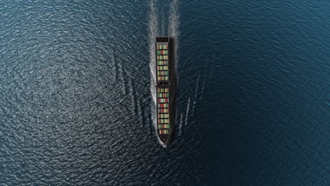 aerial view of a container ship sailing on the ocean