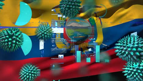 Macro-corona-virus-spreading-with-Ecuadorian-flag-billowing-in-the-background