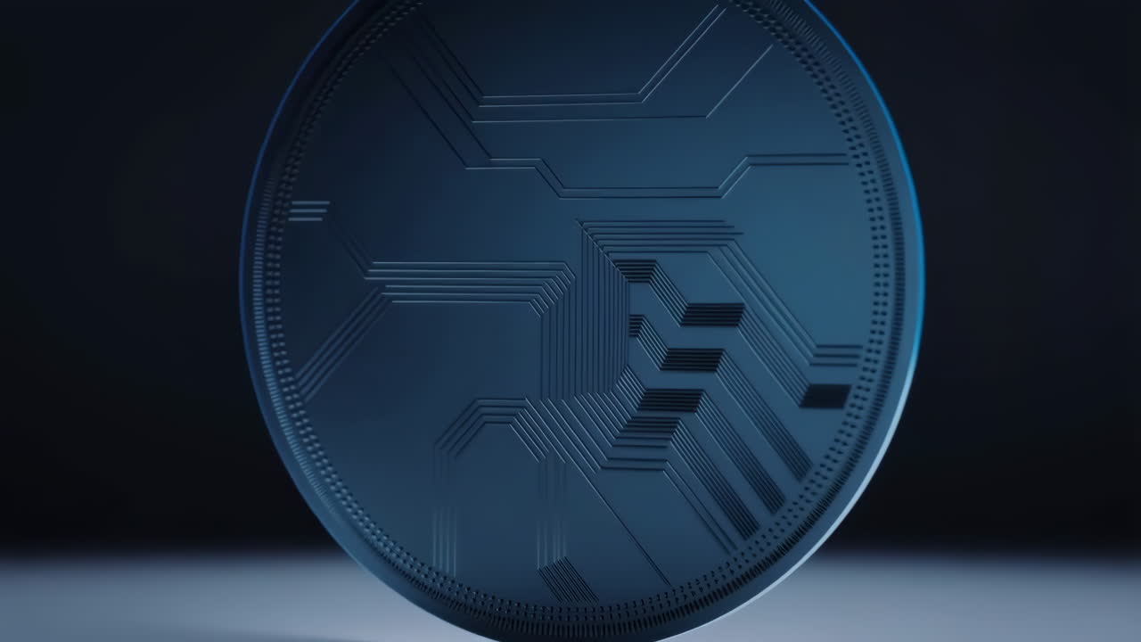 Abstract Digital Coin or Circuit Board on Dark Background