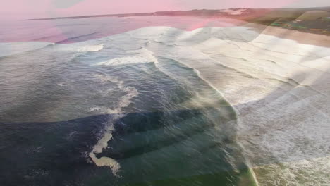 animación de la bandera de bolivia ondeando sobre el paisaje marino de la playa