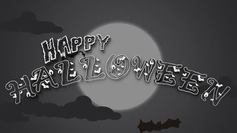 animación de texto de halloween con murciélago volador